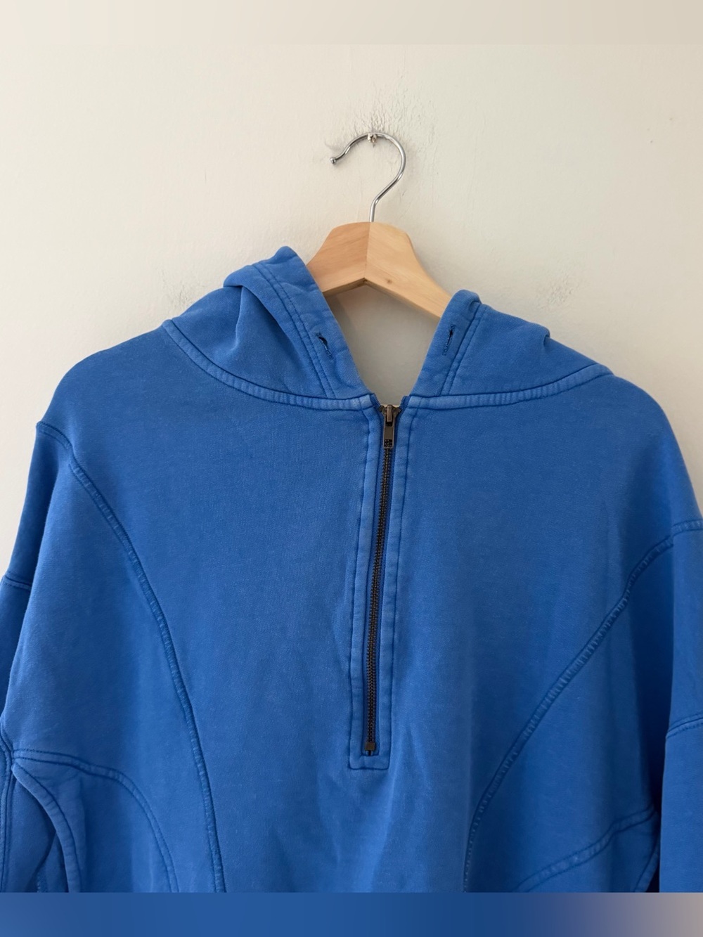 Free People Sweatshirt Hoodie Half zip Blue Split Hem Size Medium Oversized - Picture 2 of 10